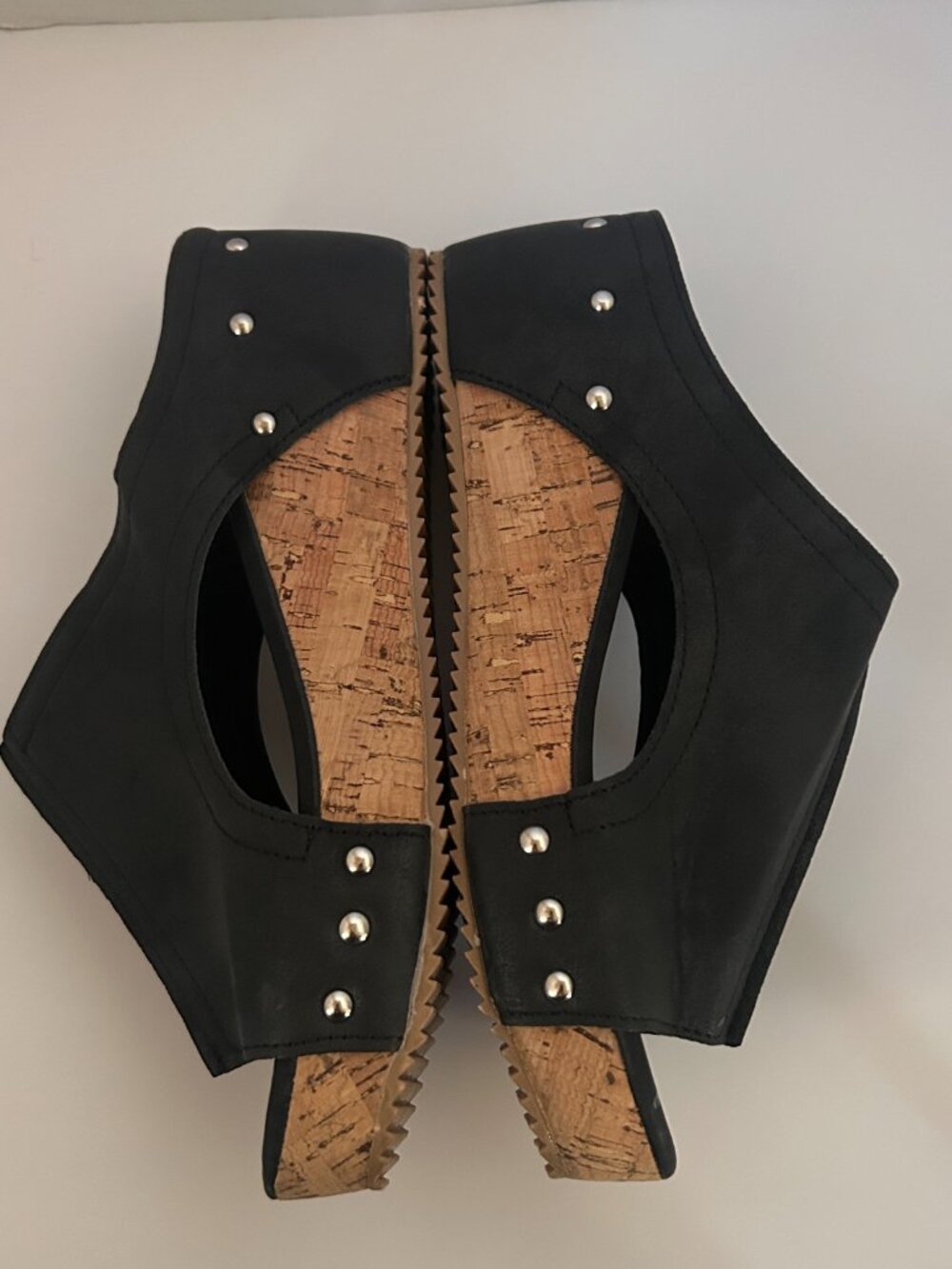 Black Platform Mule Sandals Cork Wedge Slides Studded Open Toe EU 42 - Picture 3 of 9